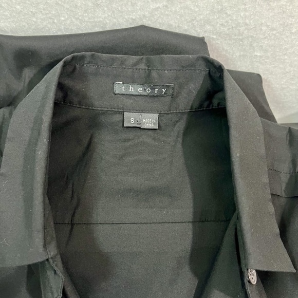 Theory Women's Small Fitted Black Blouse French Cuff Long Sleeve Cotton Blend - Picture 6 of 9